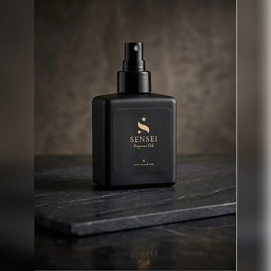 מבשם אוויר SENSEI Room Spray שחור על משטח שיש כהה, עיצוב מאט יוקרתי