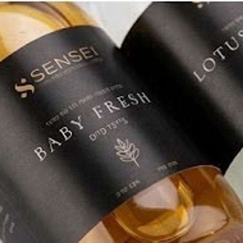 תקריב תווית Baby Fresh, בושם לכביסה מרוכז SENSEI 200 מל